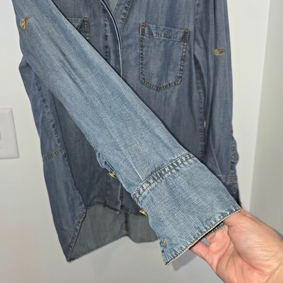 Andrea Jovine Women Tencel Lyocell Chambray Button Shirt Size M Blue Denim Tunic - Picture 4 of 6